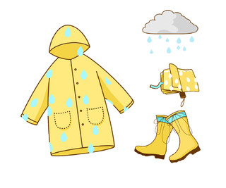 黄色卡通天气与服装gif下雨天雨鞋雨衣雨衣元素